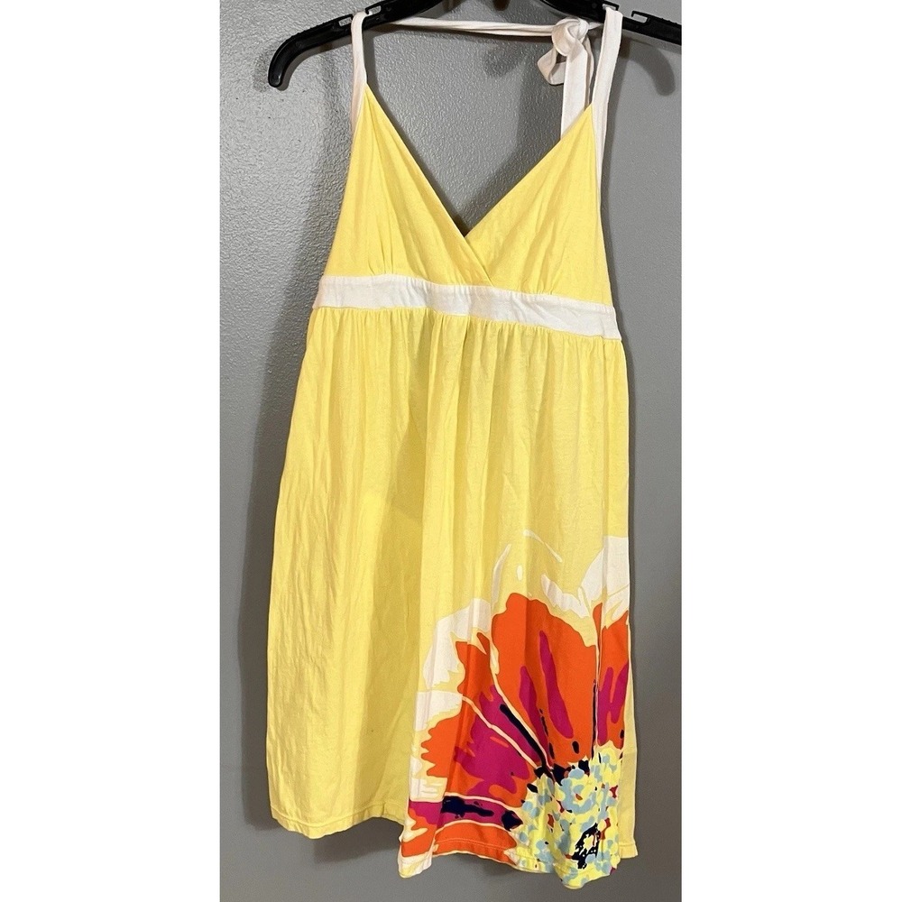 Aeropostale Halter Neck Dress Floral Print Yellow White Y2K Women's Medium